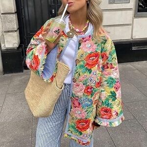 Floral Stripe Quilted Jacket